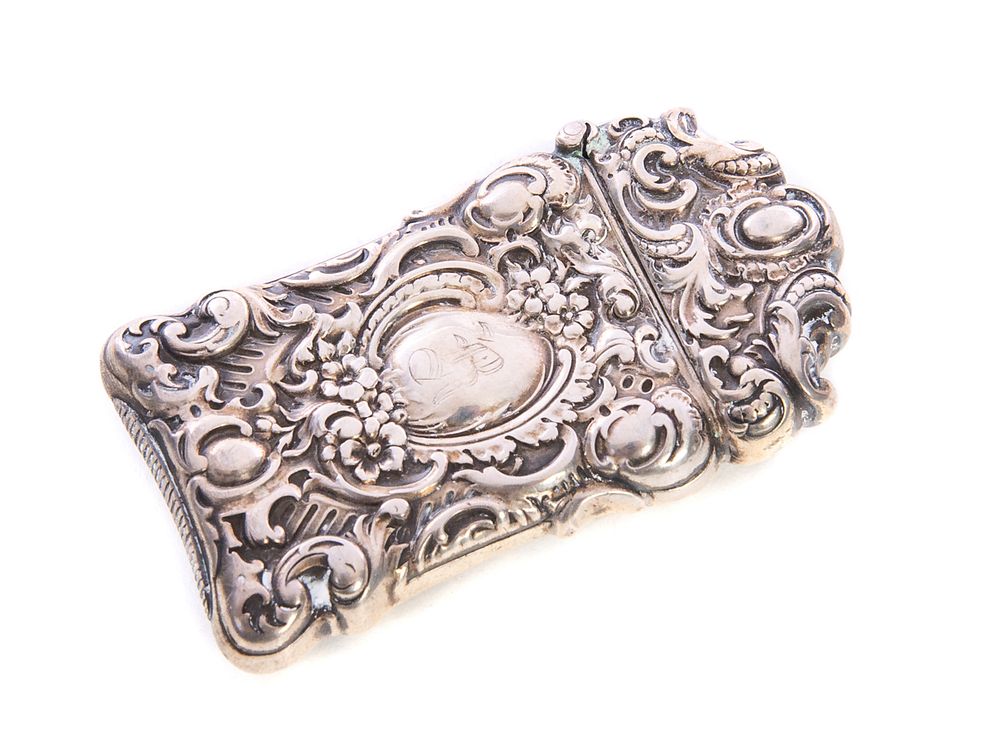 Appraisal: Sterling Match Safe monogramed Heavy Scroll work Sterling Match Safe