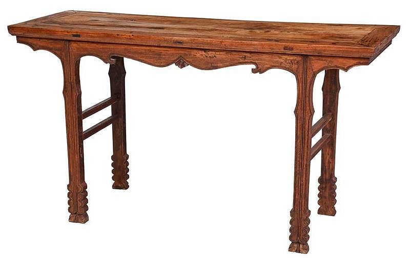 Appraisal: Chinese Carved Elm Scroll Table late Qing dynasty elm throughout