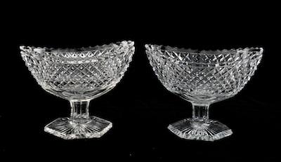 Appraisal: A Pair of Cut Crystal Boat Shape Compotes Each approx