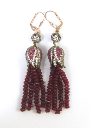 Appraisal: PAIR OF RUBY EARRINGS each brass earring having round-cut rubies