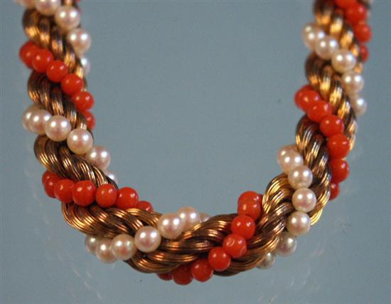 Appraisal: K YELLOW GOLD CORAL AND PEARL NECKLACE length inches weight