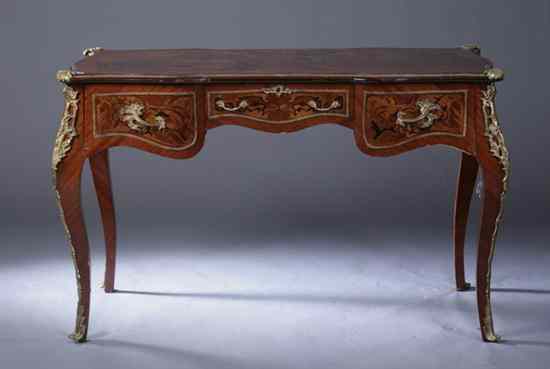 Appraisal: FRENCH STYLE KINGWOOD MARQUETRY AND GILT-METAL BUREAU PLAT th century