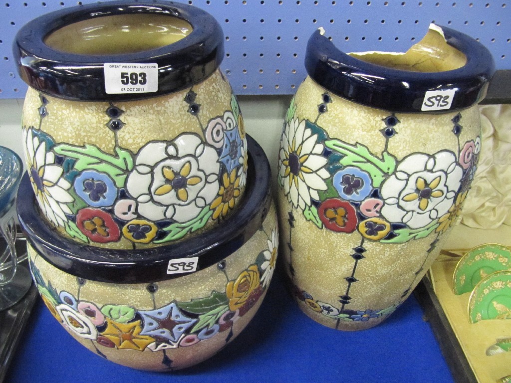 Appraisal: Pair of Amphora vases def and a similar jardiniere