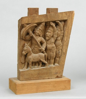 Appraisal: A Carved Indian Architectural Fragment Carved wood with horse and