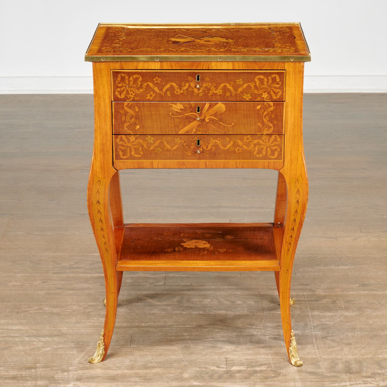 Appraisal: GEORGE III MARQUETRY INLAID SIDE TABLE c England mixed wood