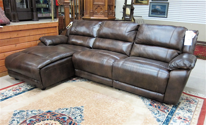 Appraisal: THREE-SECTION CONTEMPORARY LEATHER SOFA Breakthrough model by Flexsteel new and