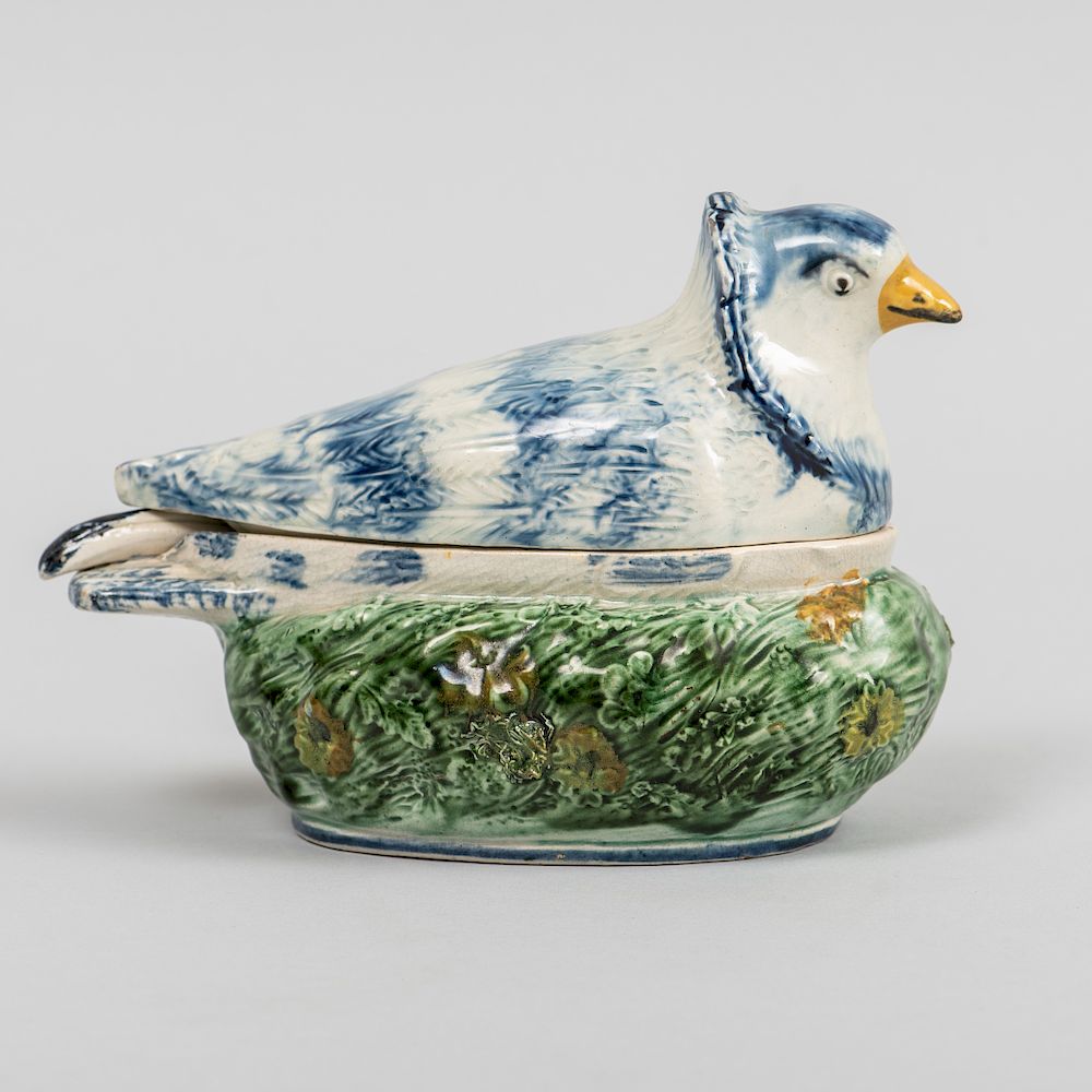 Appraisal: Pearlware Dove Form Sauce Tureen Cover and Ladle in high