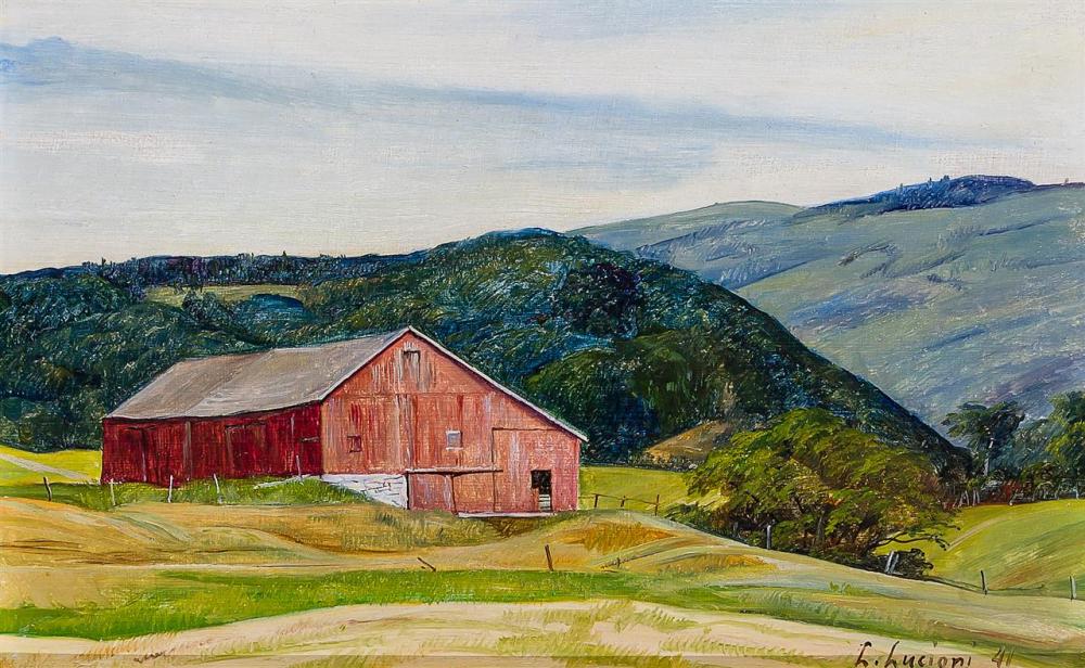 Appraisal: LUIGI LUCIONI American - Landscape with Red Barn oil on