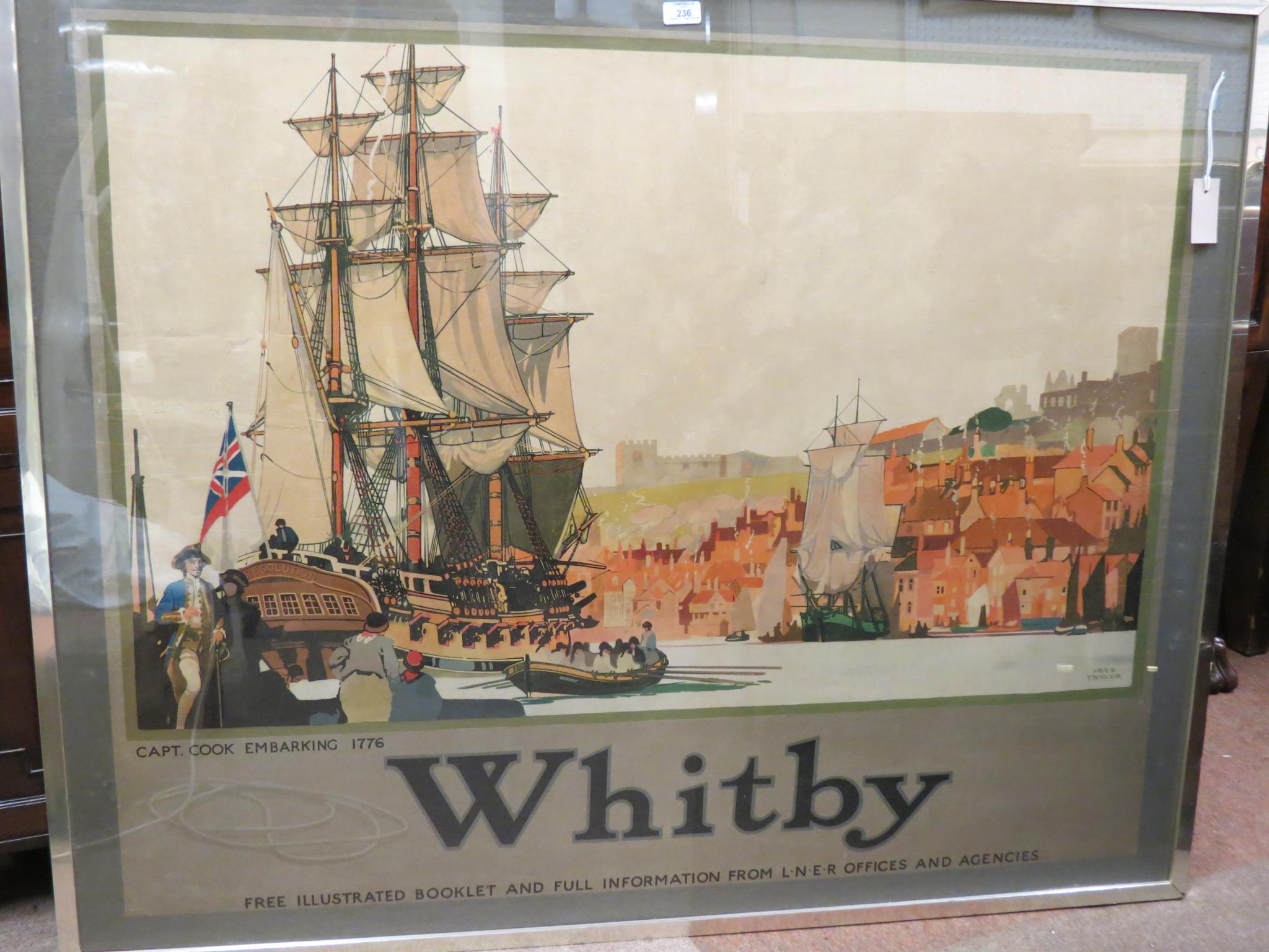 Appraisal: A large LNER poster Whitby colour lithograph Capt Cook Embarking