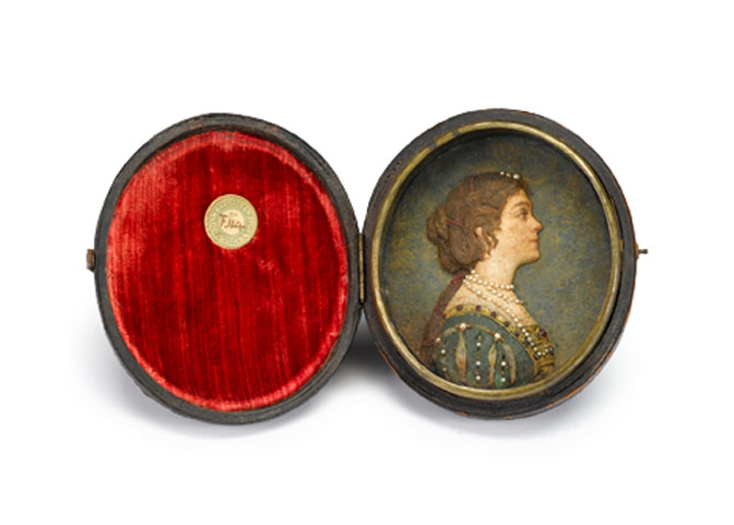 Appraisal: English miniature wax portrait th century Modeled as a profile