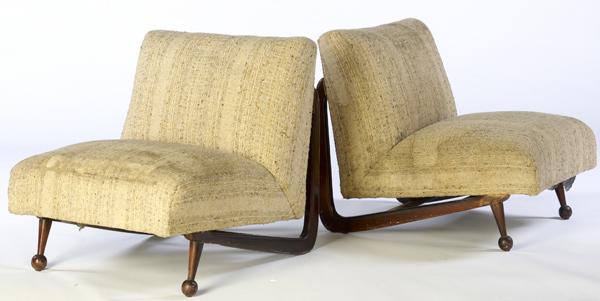 Appraisal: MODERN Pair of armless lounge chairs upholstered in wool x