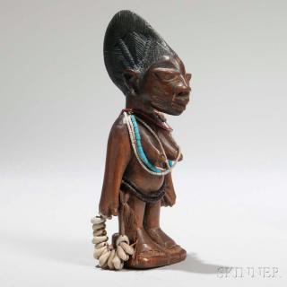 Appraisal: Yoruba Carved Wood Ibeji Doll the female figure with crested