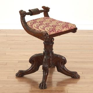 Appraisal: American Empire carved mahogany piano stool American Empire carved mahogany