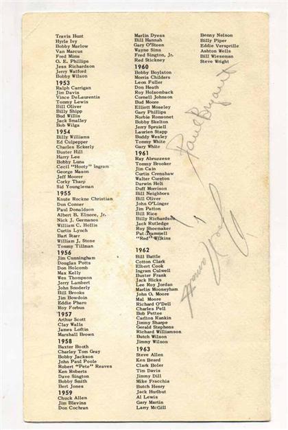 Appraisal: piece Football Banquet Program Signed Paul Bear Bryant Joe Namath