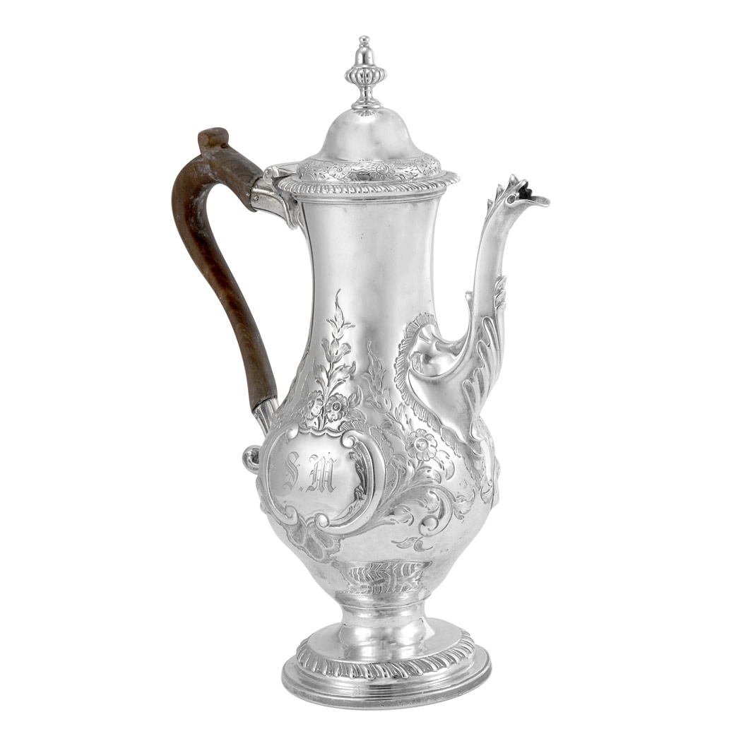 Appraisal: George III Silver Coffee Pot Marks rubbed London circa -