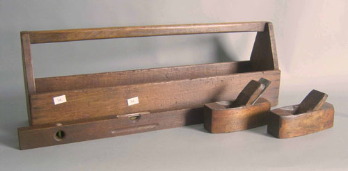 Appraisal: Pine tool carrier h w together with two wood planes