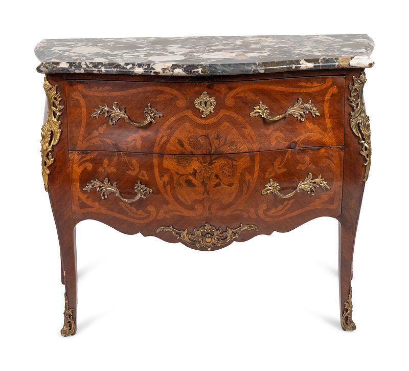 Appraisal: A Louis XV Style Gilt Bronze Mounted Marquetry Bombe Commode