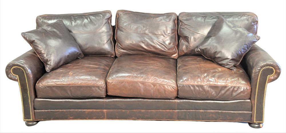 Appraisal: Leather Upholstered Sofa length inches Leather Upholstered Sofa length inches