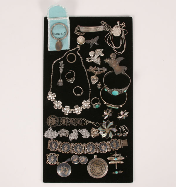 Appraisal: Lot of pieces sterling silver jewelry including vintage mexican turquoise