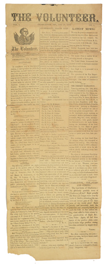 Appraisal: CIVIL WAR--NEWSPAPERS The Volunteer Published under the Auspices of the