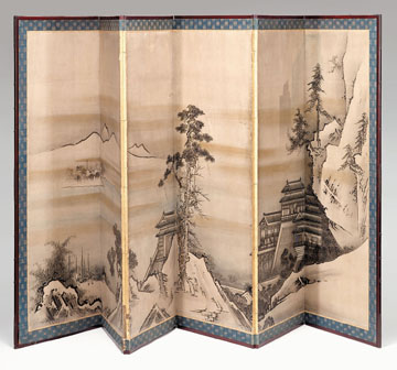 Appraisal: Japanese six panel screenedo period