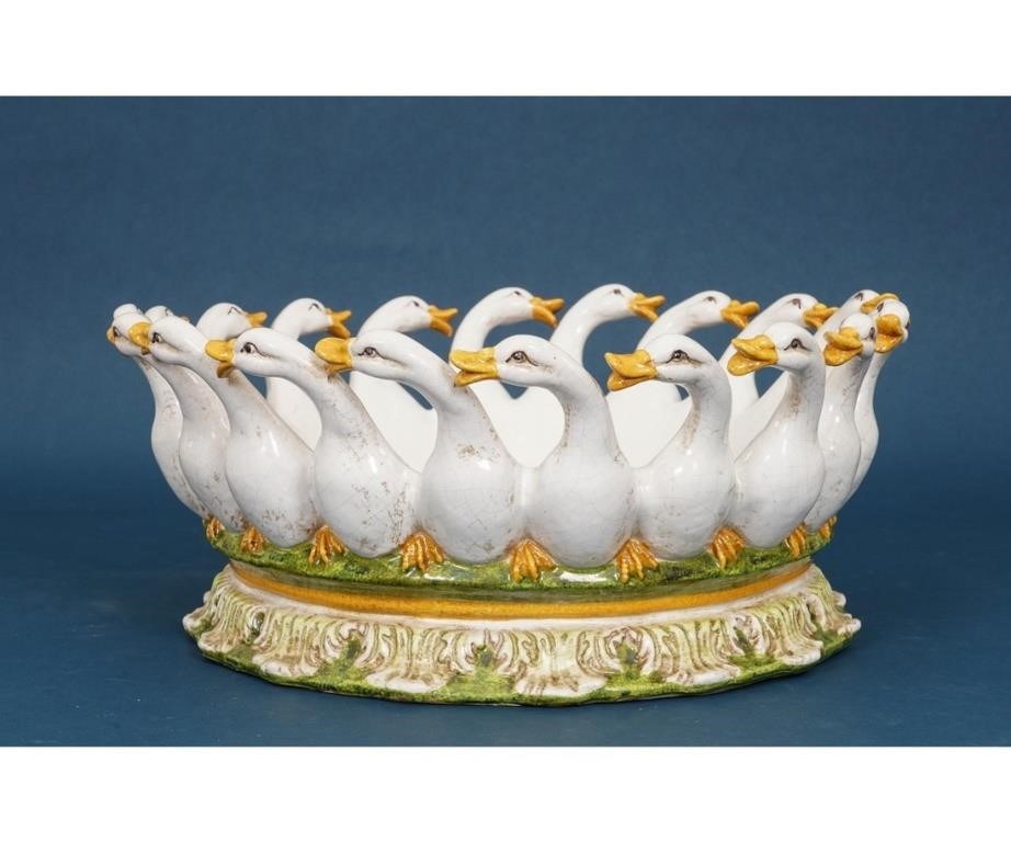 Appraisal: Large faience duck center piece bowl circa 's h x