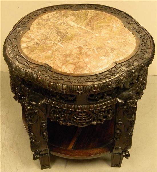 Appraisal: Chinese stand carved and pierced base with lower shelf rose