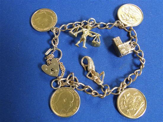 Appraisal: ct gold charm bracelet with assorted charms and coins approximate