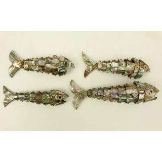 Appraisal: Four Vintage Abalone Shell Articulated Fish Form Bottle Openers Four