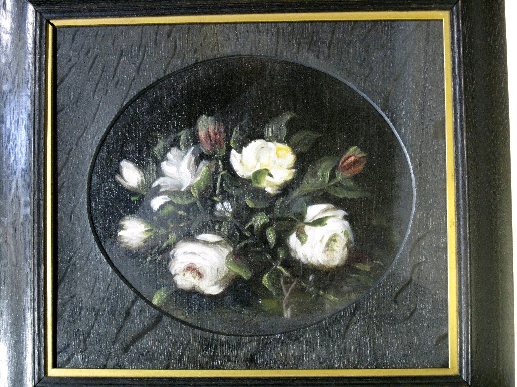 Appraisal: Pair of oval mounted oils on canvas 'Roses' one with