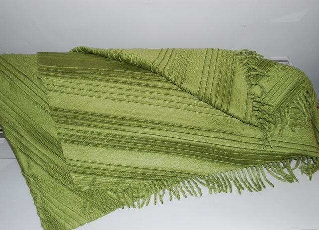 Appraisal: Loro Piana green stitched cashmere stole with fringe Approx size