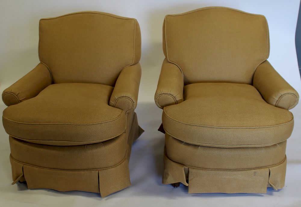 Appraisal: DAPHA Signed Pair of Upholstered Club Chairs From a Larchmont