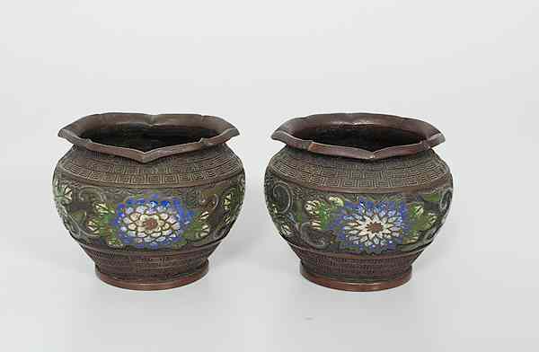 Appraisal: Chinese Bronze Cloisonn Jars China Two bronze cloisonn jars having