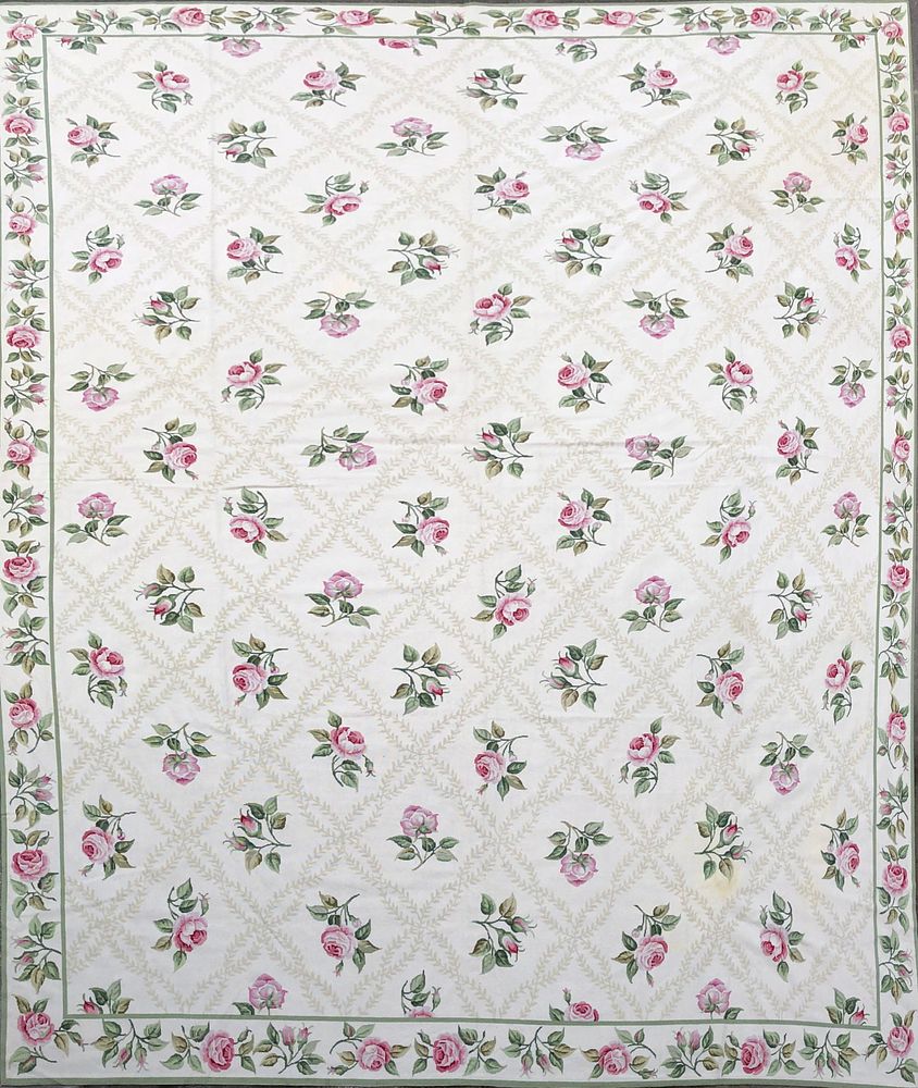 Appraisal: Wool Rose Needlepoint Carpet th Century Wool Rose Needlepoint Carpet