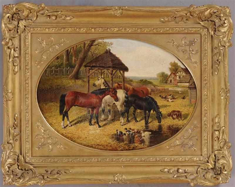 Appraisal: JOHN FREDERICK HERRING FARMYARD ANIMALS IN SUMMER Oil on canvas