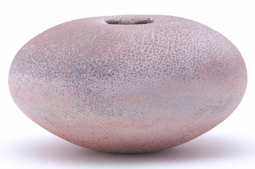 Appraisal: HARVEY GOLDMAN Pink crackle multi-fired earthenware squat vessel Provenance The