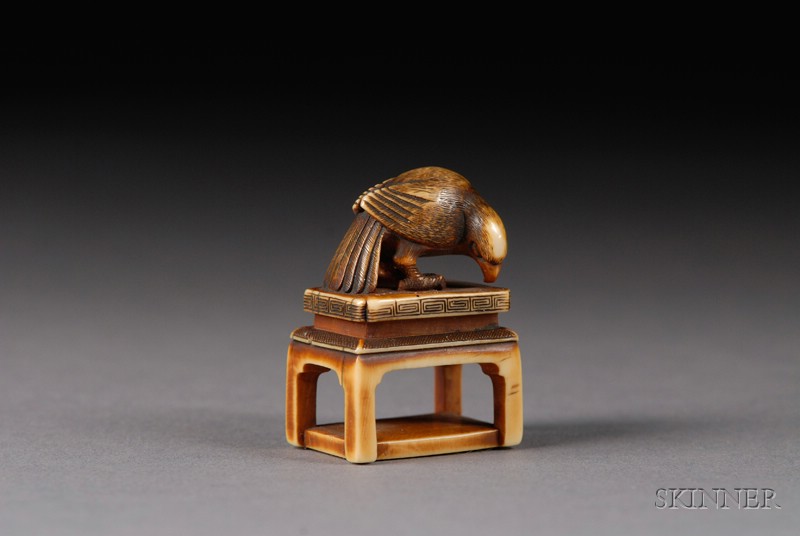 Appraisal: Ivory Netsuke th century a parrot on a stand ht