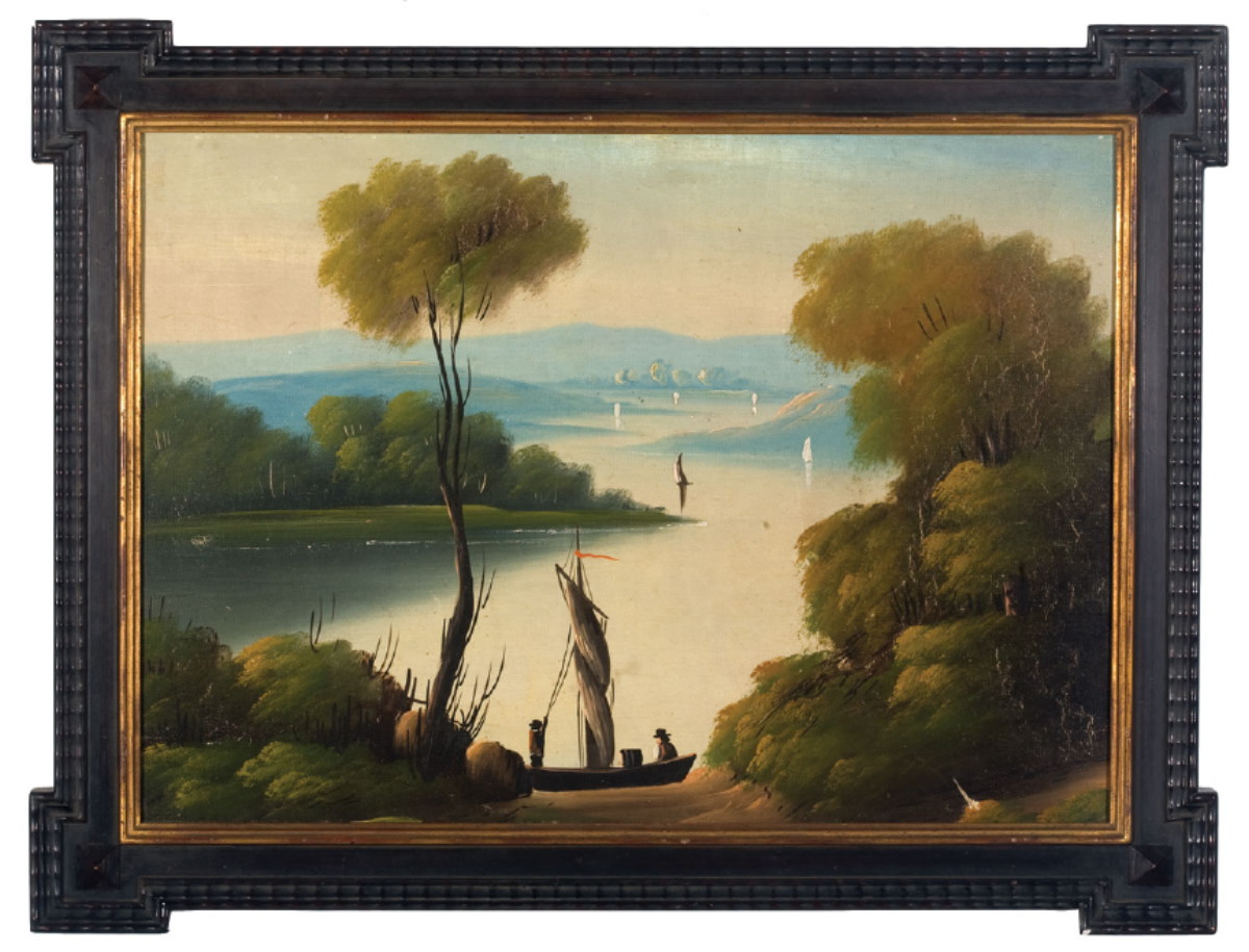 Appraisal: HUDSON RIVER SHOOL PAINTING OF TWO MEN IN A BEACHED