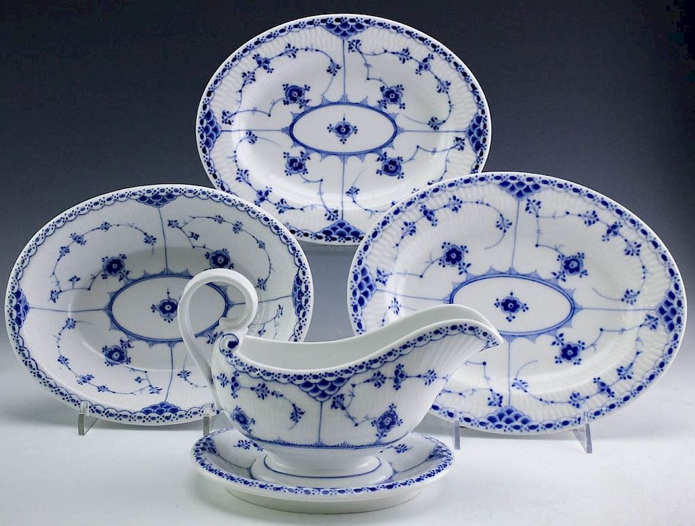 Appraisal: Pcs Royal Copenhagen Blue Fluted Lace Porcelain Four pieces fine