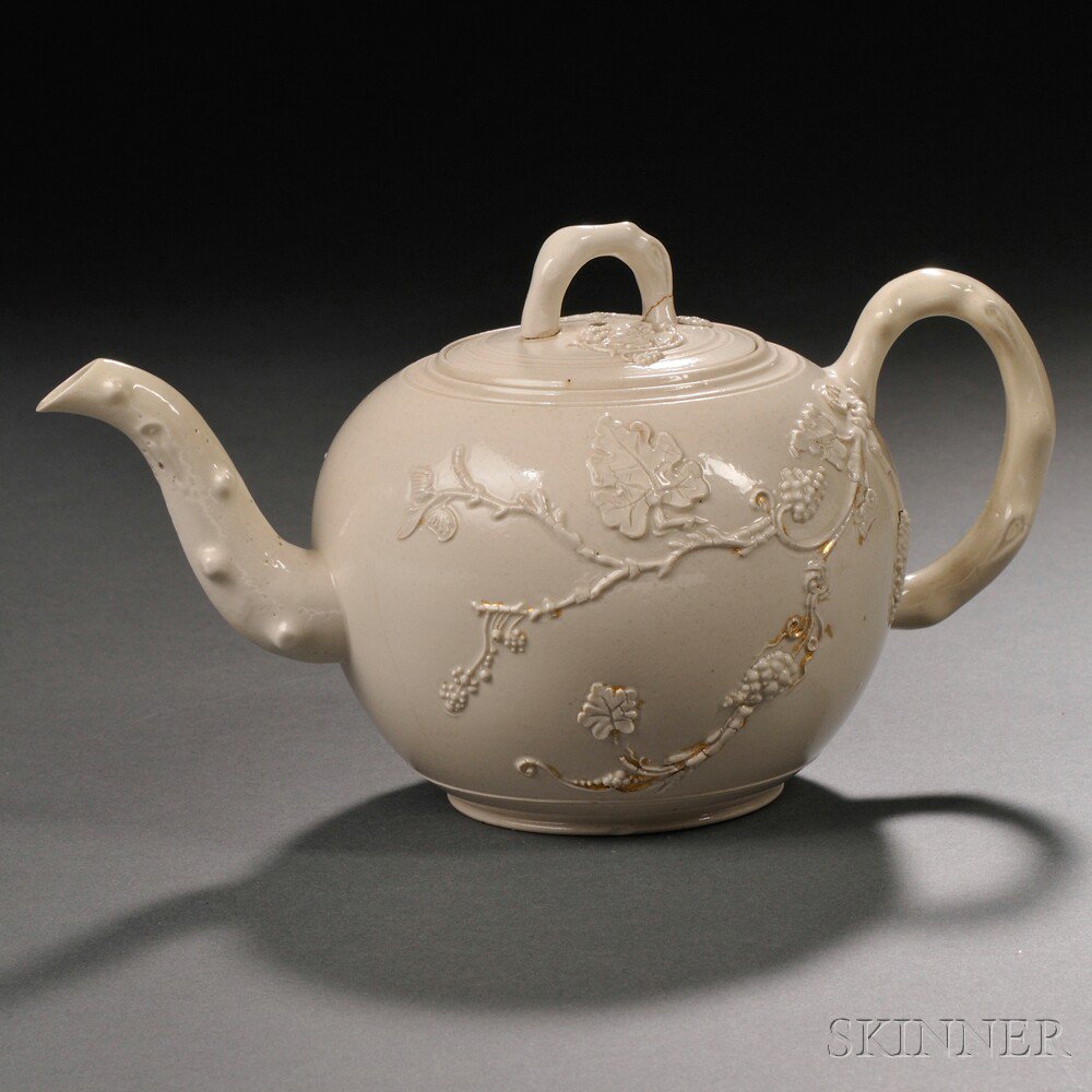 Appraisal: Staffordshire Salt-glazed Stoneware Teapot and Cover England c globular shape