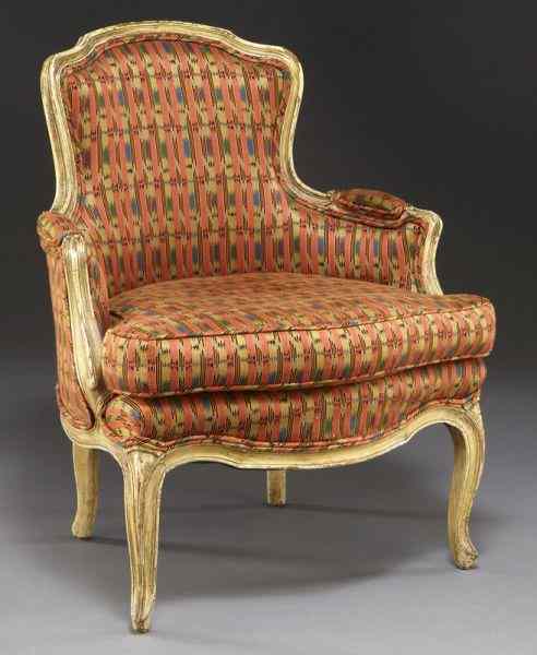 Appraisal: Louis XV style upholstered bergereraised by cabriole legs Provenance From