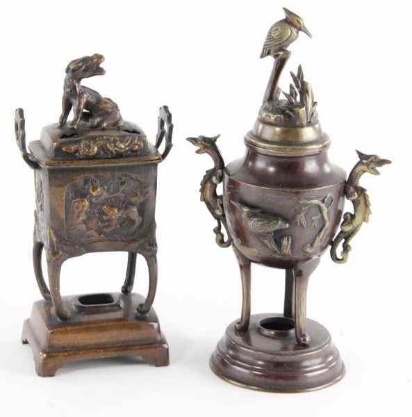 Appraisal: Two Asian Bronze Censersone with King Fisher finial to domed