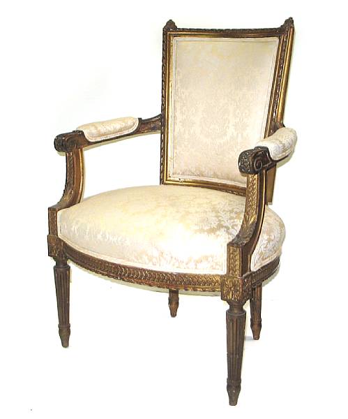 Appraisal: A Louis XVI style giltwood fauteuil height in width in