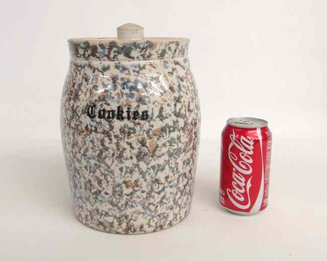 Appraisal: Glazed sponge decorated pottery cookie jar '' Ht