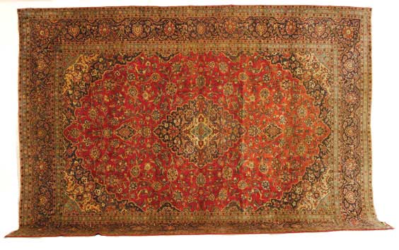 Appraisal: PERSIAN KASHAN WOOL RUG Semi-antique Persian Kashan wool rug with