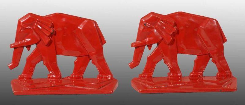 Appraisal: Cast Iron Deco Elephant Bookends Description Made by I S