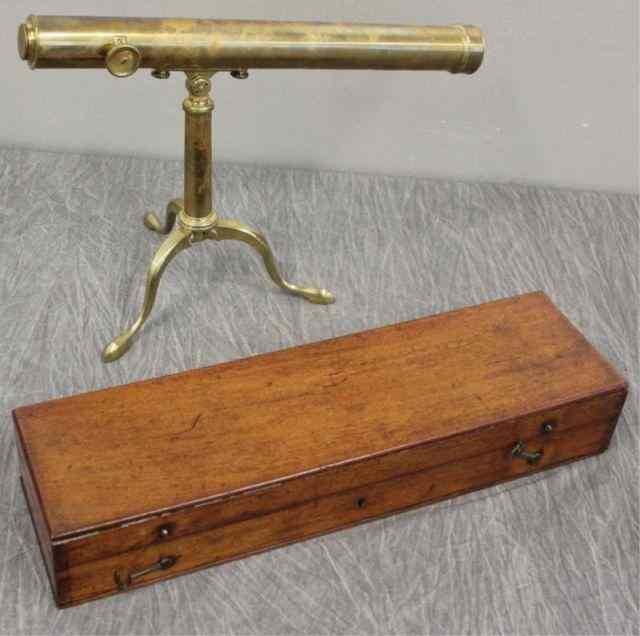 Appraisal: Antique English Brass Telescope Folding brass legs In original fitted