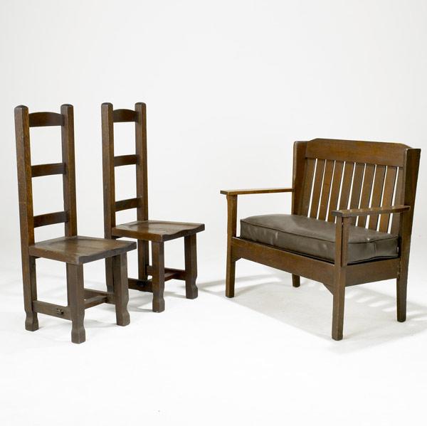 Appraisal: ARTS CRAFTS Pair of highback side chairs in oak together