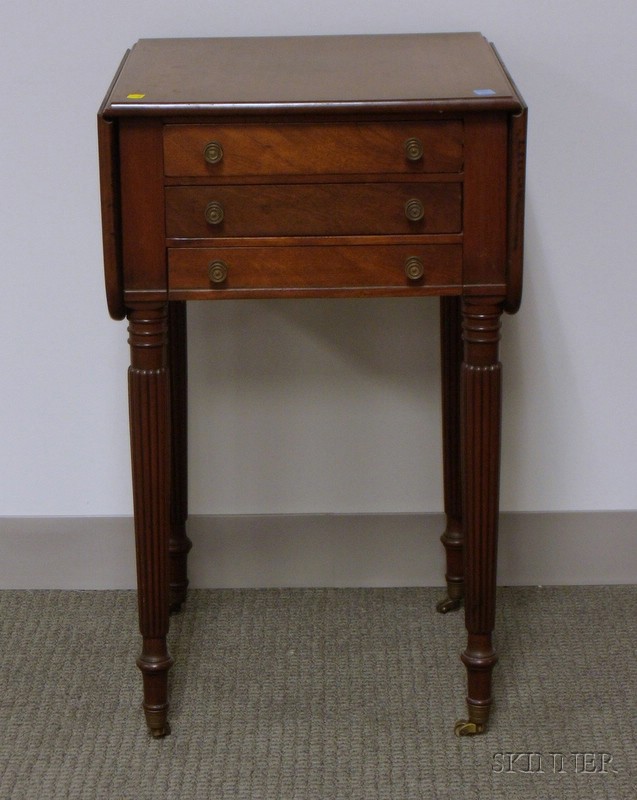 Appraisal: Federal Mahogany Drop-leaf Three-Drawer Work Table