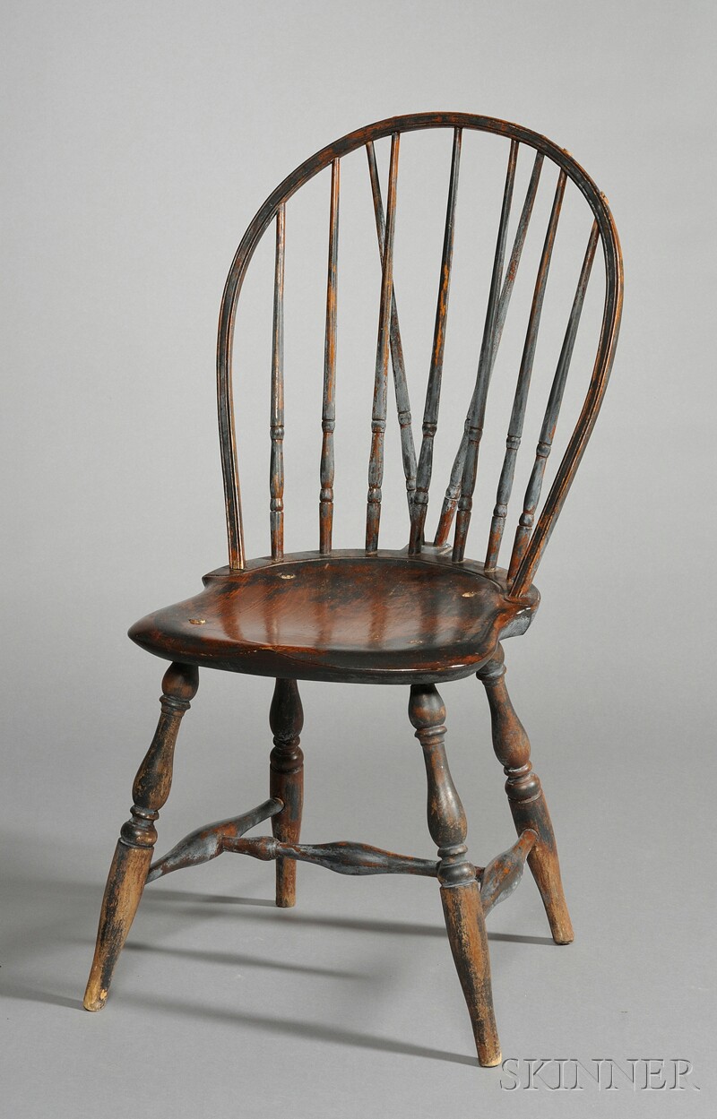 Appraisal: Blue-painted Braced Bow-back Windsor Side Chair probably Providence Rhode Island